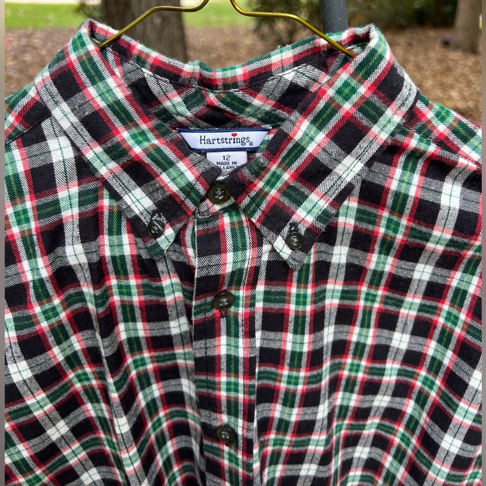 Hartstrings Boys Soft Flannel Shirt, Size 12, Red, Green, Black, & White Plaid